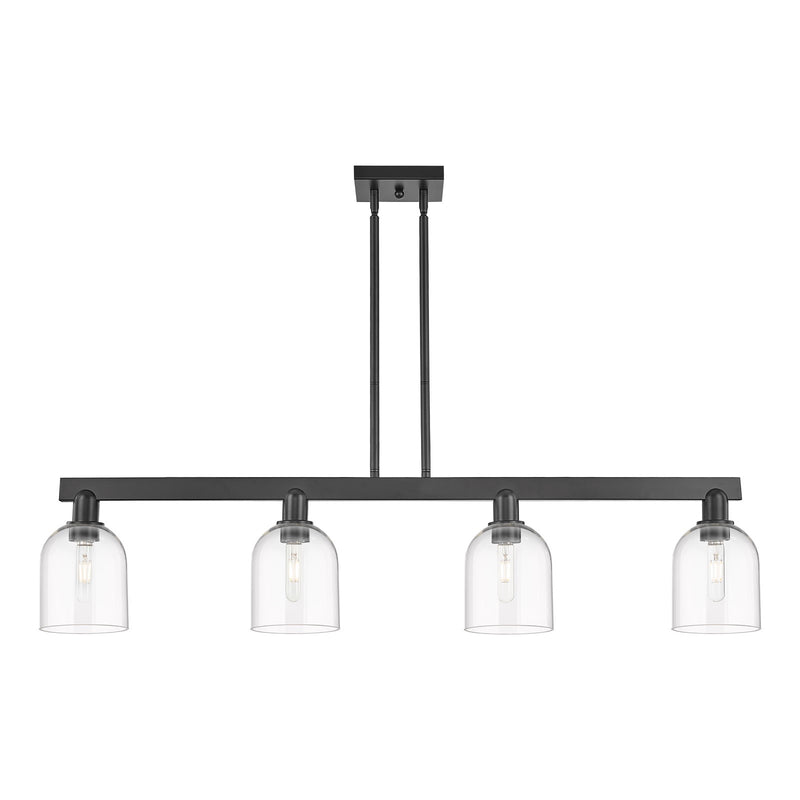 Innovations Bella 48in 4-Light Island Light | Industrial Matte Black Steel and Clear Glass | Kitchen Island & Dining Room | Model 716-4I-BK-G558-6CL