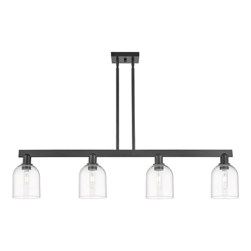 Innovations Bella 48in 4-Light Island Light | Industrial Matte Black Steel and Clear Glass | Kitchen Island & Dining Room | Model 716-4I-BK-G558-6CL