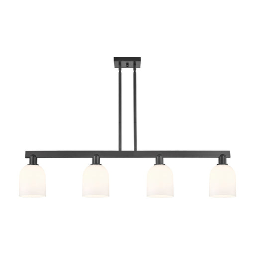 Innovations Bella 48in 4-Light Island Light | Industrial Matte Black Steel and White Glass | Kitchen Island & Dining Room | Model 716-4I-BK-G558-6GWH