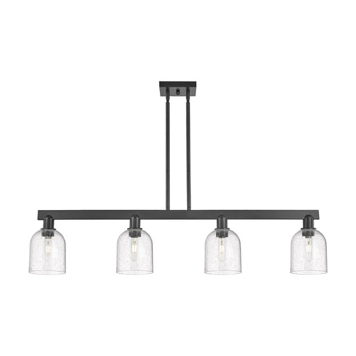 Innovations Bella 48in 4-Light Island Light | Industrial Matte Black Steel and Seedy Glass | Kitchen Island & Dining Room | Model 716-4I-BK-G558-6SDY