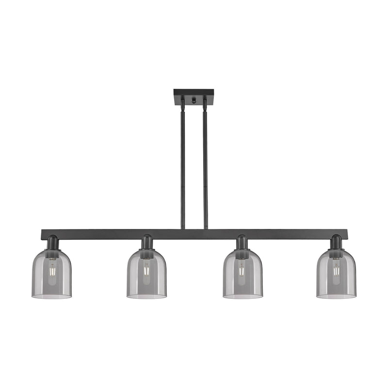 Innovations Bella 48in 4-Light Island Light | Industrial Matte Black Steel and Light Smoke Bell Glass | Kitchen Island & Dining | Model 716-4I-BK-G558-6SM