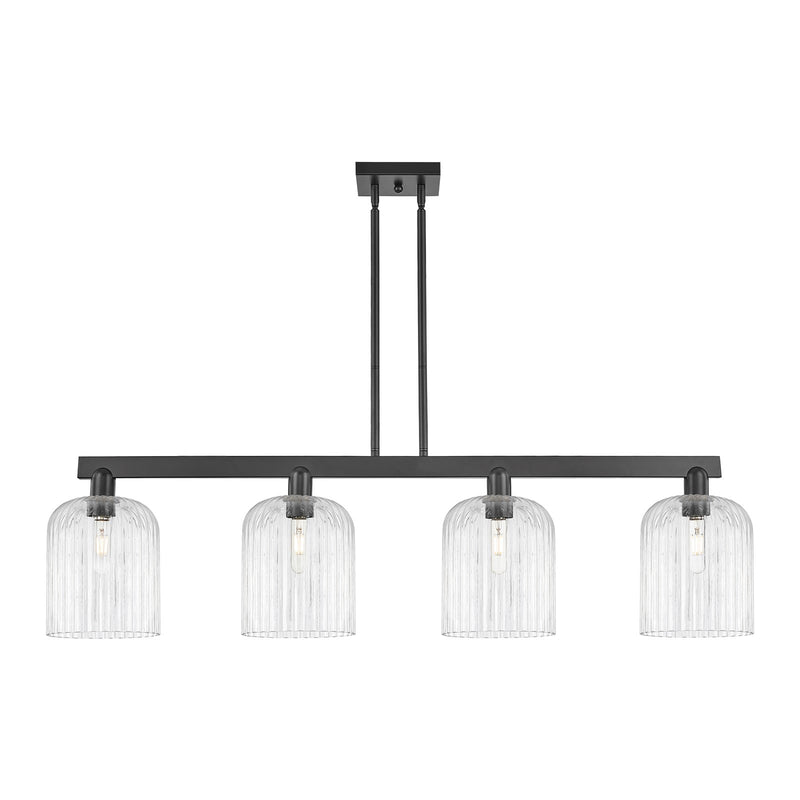 Innovations Bridal Veil 51in 4-Light Island Light | Industrial Matte Black Steel and Clear Ribbed Glass | Kitchen Island & | Model 716-4I-BK-G559-8CL