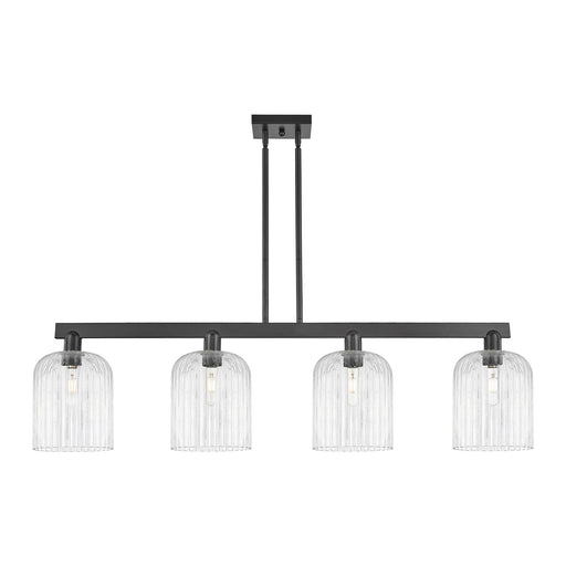 Innovations Bridal Veil 51in 4-Light Island Light | Industrial Matte Black Steel and Clear Ribbed Glass | Kitchen Island & | Model 716-4I-BK-G559-8CL