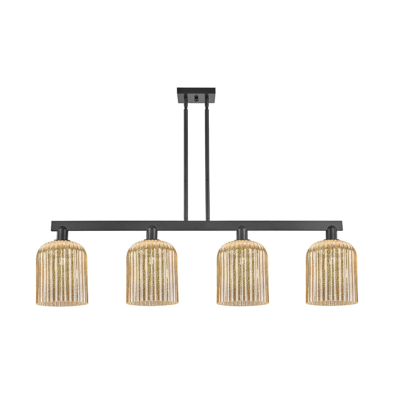 Innovations Bridal Veil 51in 4-Light Island Light | Industrial Matte Black Steel and Mercury Ribbed Glass | Kitchen Island & | Model 716-4I-BK-G559-8ME