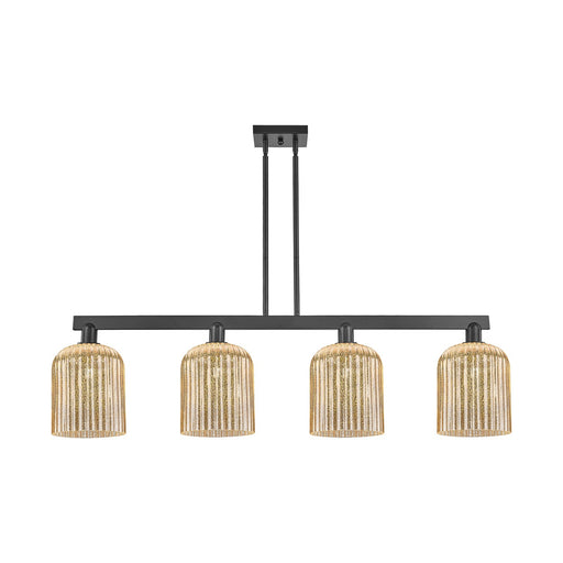 Innovations Bridal Veil 51in 4-Light Island Light | Industrial Matte Black Steel and Mercury Ribbed Glass | Kitchen Island & | Model 716-4I-BK-G559-8ME