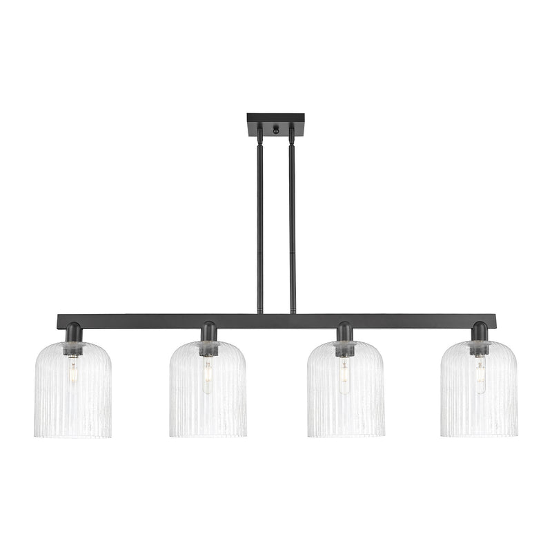 Innovations Bridal Veil 51in 4-Light Island Light | Industrial Matte Black Steel and Seedy Bell Glass | Kitchen Island & | Model 716-4I-BK-G559-8SDY