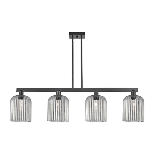 Innovations Bridal Veil 51in 4-Light Island Light | Industrial Matte Black Steel and Light Smoke Ribbed Glass | Kitchen Island | Model 716-4I-BK-G559-8SM