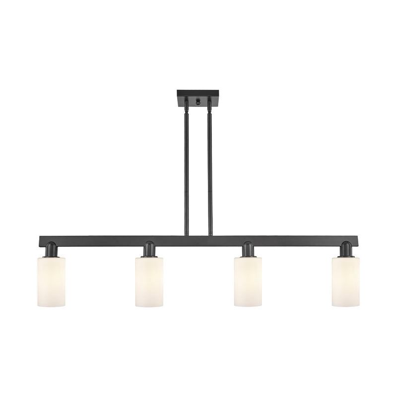 Innovations Clymer 47in 4-Light Island Light | Industrial Matte Black Steel and Matte White Glass | Kitchen Island & Dining Room | Model 716-4I-BK-G801