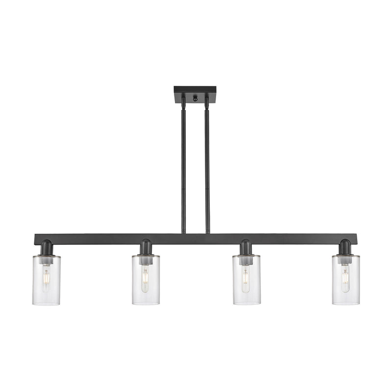 Innovations Clymer 47in 4-Light Island Light | Industrial Matte Black Steel and Clear Glass | Kitchen Island | 46.62 x 9.75 in | Model 716-4I-BK-G802
