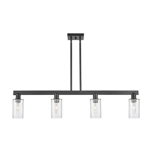 Innovations Clymer 47in 4-Light Island Light | Industrial Matte Black Steel and Clear Glass | Kitchen Island | 46.62 x 9.75 in | Model 716-4I-BK-G802