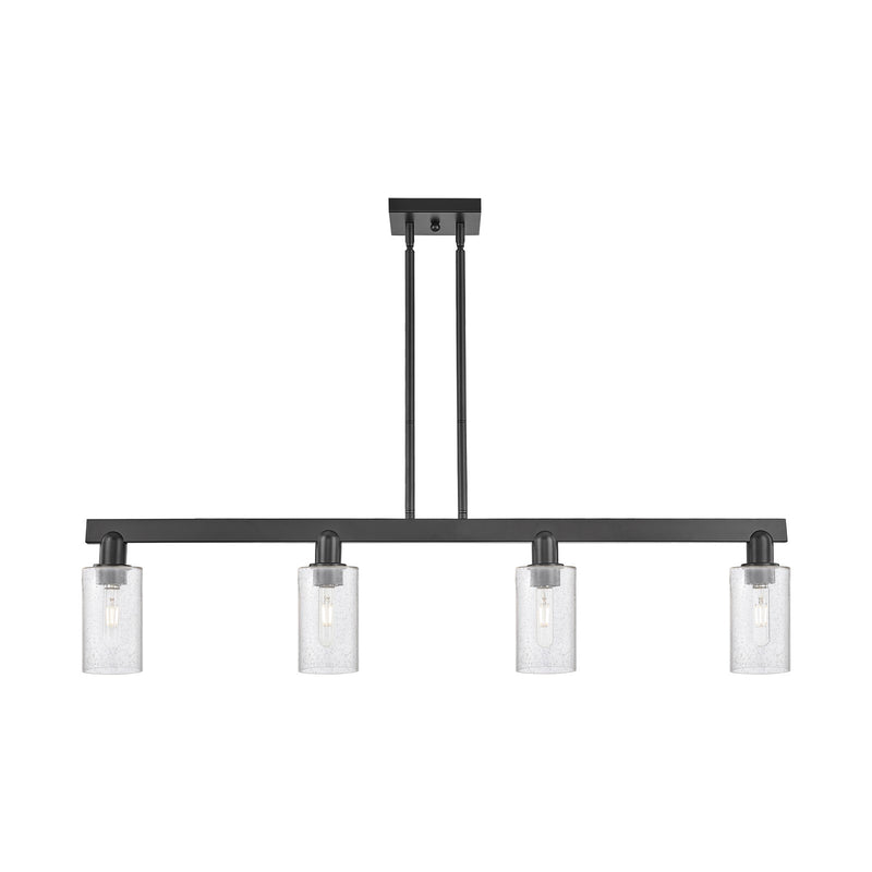 Innovations Clymer 47in 4-Light Island Light | Industrial Matte Black Steel and Seedy Glass | Kitchen Island & Dining Room | Model 716-4I-BK-G804