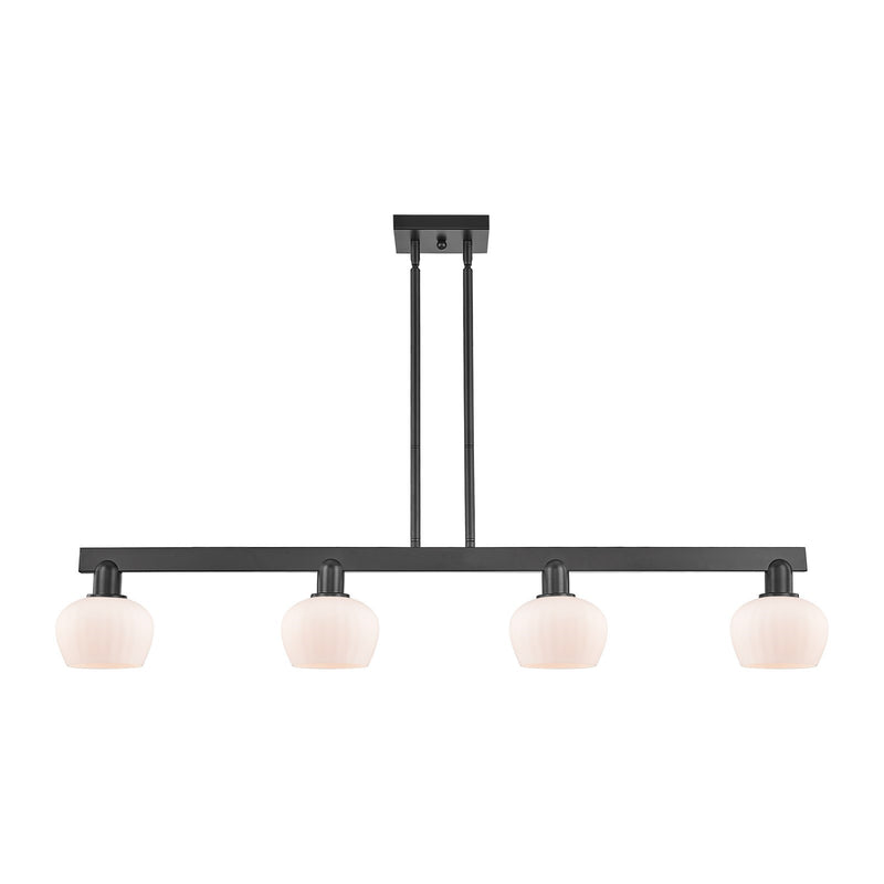 Innovations Fenton 49in 4-Light Island Light | Industrial Matte Black Steel and Matte White Ribbed Glass | Kitchen Island & Dining | Model 716-4I-BK-G91