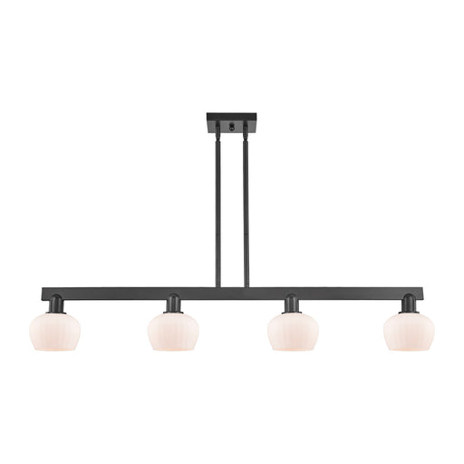 Innovations Fenton 49in 4-Light Island Light | Industrial Matte Black Steel and Matte White Ribbed Glass | Kitchen Island & Dining | Model 716-4I-BK-G91