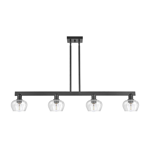 Innovations Fenton 49.25in 4-Light Island Light | Industrial Matte Black Steel and Clear Ribbed Glass | Kitchen Island & Dining Room | Model 716-4I-BK-G92