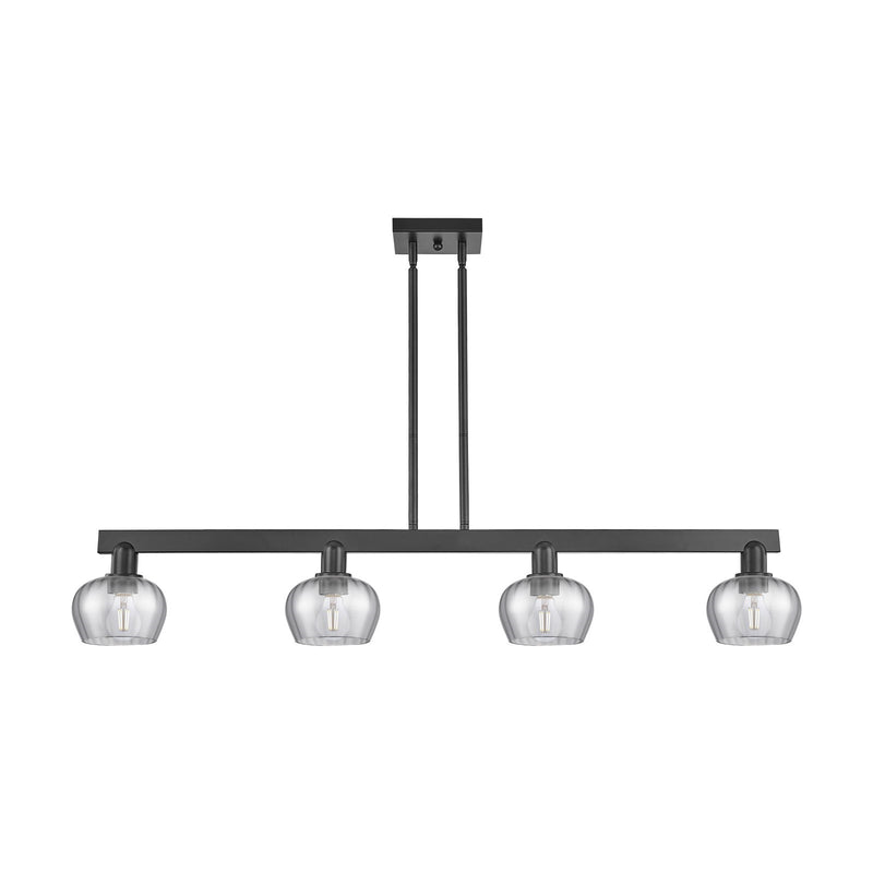 Innovations Fenton 49in 4-Light Island Light | Industrial Matte Black Steel and Light Smoke Ribbed Glass | Kitchen Island & Dining | Model 716-4I-BK-G93