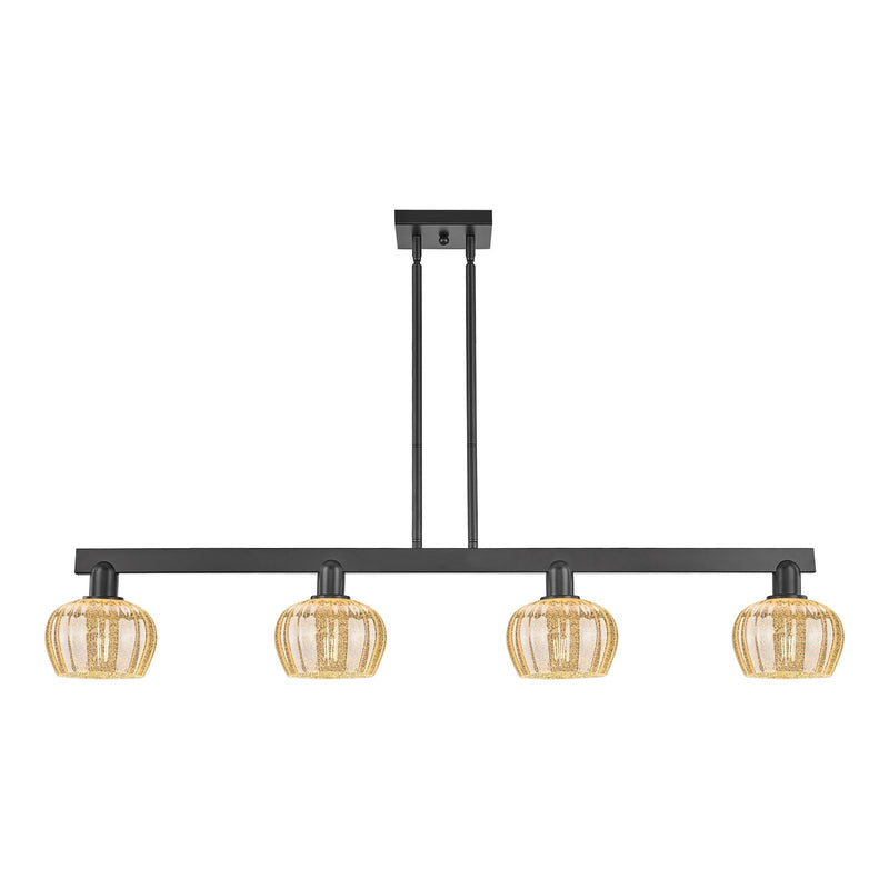 Innovations Fenton 49in 4-Light Island Light | Industrial Matte Black Steel and Mercury Ribbed Glass | Kitchen Island & Dining Room | Model 716-4I-BK-G96