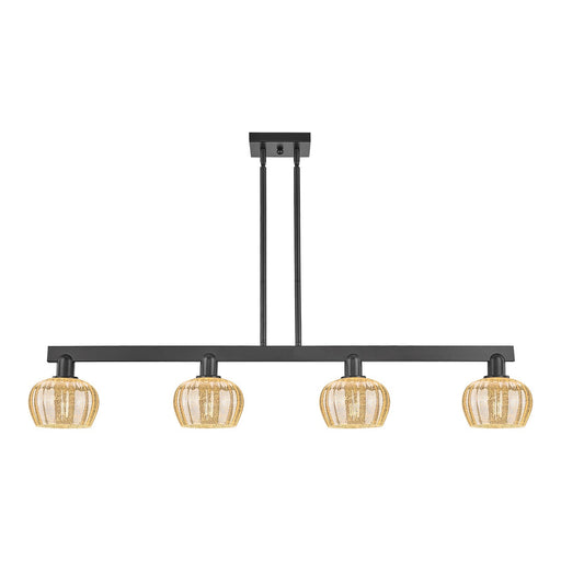 Innovations Fenton 49in 4-Light Island Light | Industrial Matte Black Steel and Mercury Ribbed Glass | Kitchen Island & Dining Room | Model 716-4I-BK-G96