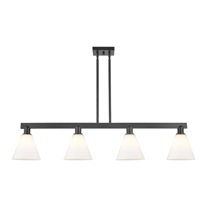 Innovations Berkshire Glass 51in 4-Light Island Light | Industrial Matte Black Steel and Matte White Glass | Kitchen Island & | Model 716-4I-BK-GBC-81