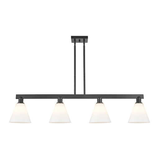 Innovations Berkshire Glass 51in 4-Light Island Light | Industrial Matte Black Steel and Matte White Glass | Kitchen Island & | Model 716-4I-BK-GBC-81