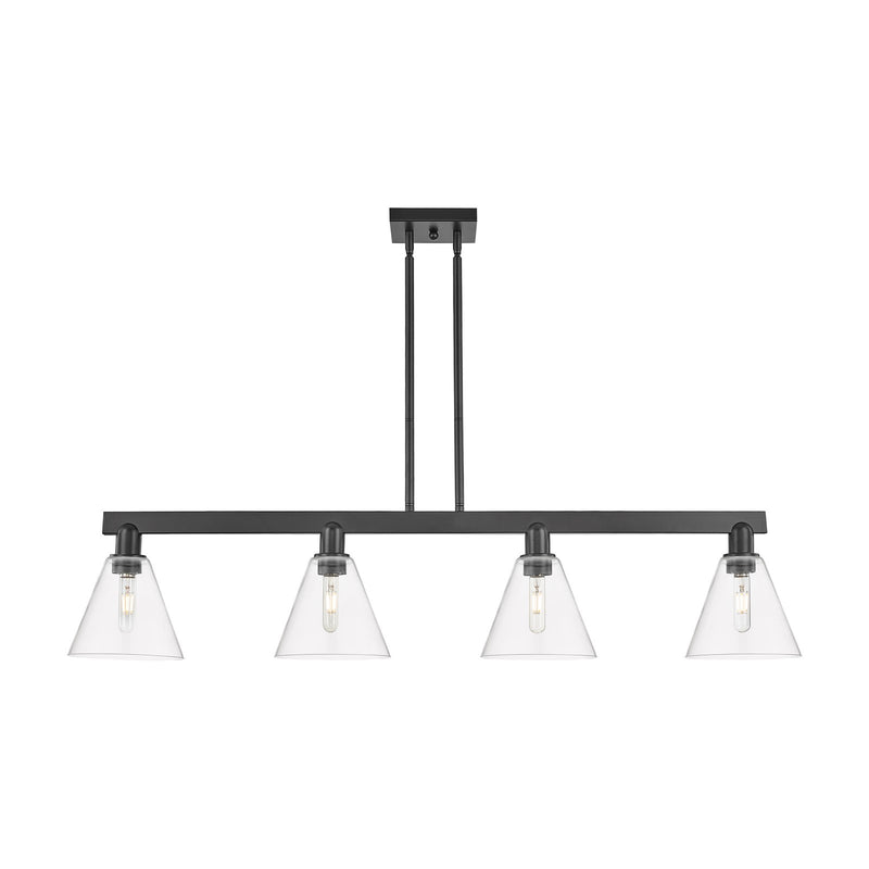 Innovations Berkshire Glass 51in 4-Light Island Light | Industrial Matte Black Steel and Clear Glass | Kitchen Island & Dining | Model 716-4I-BK-GBC-82