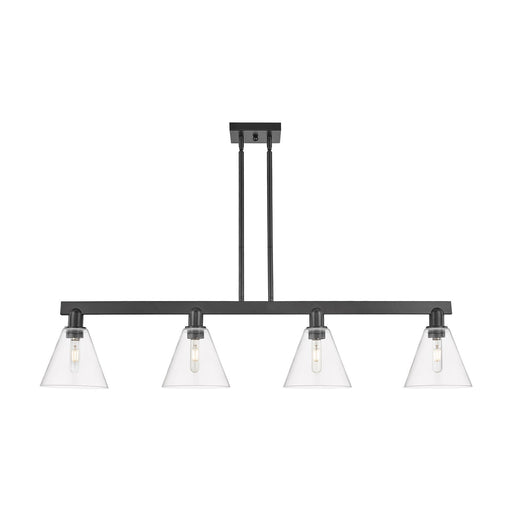 Innovations Berkshire Glass 51in 4-Light Island Light | Industrial Matte Black Steel and Clear Glass | Kitchen Island & Dining | Model 716-4I-BK-GBC-82