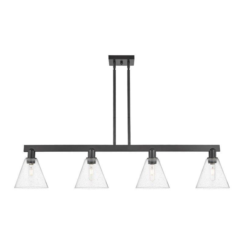 Innovations Berkshire Glass 51in 4-Light Island Light | Industrial Matte Black Steel and Seedy Glass | Kitchen Island & Dining | Model 716-4I-BK-GBC-84