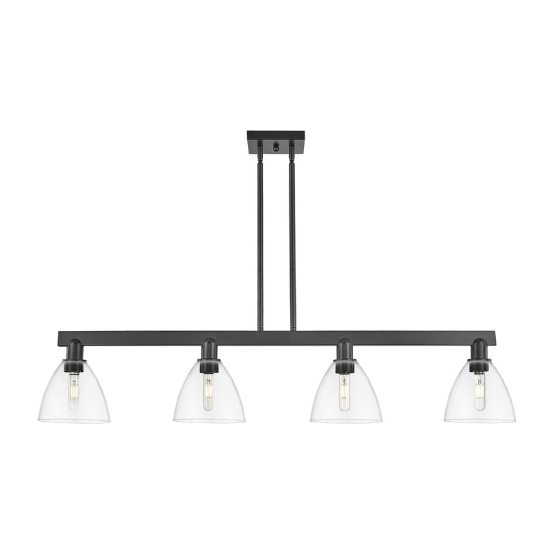 Innovations Bristol 50in 4-Light Island Light | Industrial Matte Black Steel and Clear Glass | Kitchen Island & Dining Room | Model 716-4I-BK-GBD-752