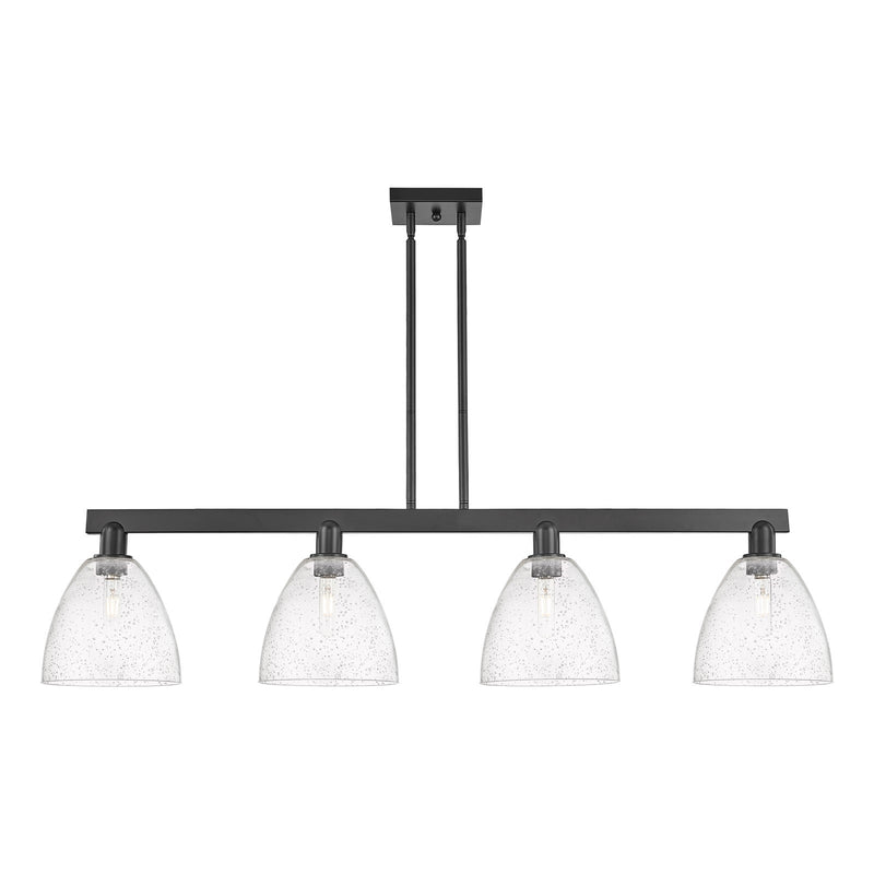 Innovations Bristol 52in 4-Light Island Light | Industrial Matte Black Steel and Seedy Glass | Kitchen Island & Dining Room | Model 716-4I-BK-GBD-94