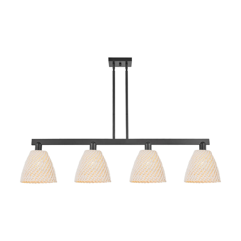 Innovations Bristol Natural 52in 4-Light Island Light | Industrial Matte Black Steel and Natural Fiber | Kitchen Island & | Model 716-4I-BK-NBD-9-NAT