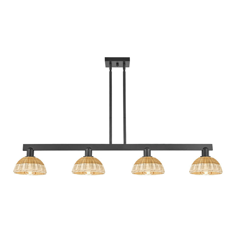 Innovations Natural Ballston Dome 50in 4-Light Island Light | Farmhouse Matte Black Steel and Natural Fiber Dome Shade | Model 716-4I-BK-NBD2-75-NAT