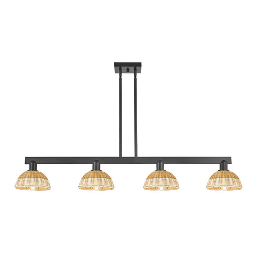 Innovations Natural Ballston Dome 50in 4-Light Island Light | Farmhouse Matte Black Steel and Natural Fiber Dome Shade | Model 716-4I-BK-NBD2-75-NAT