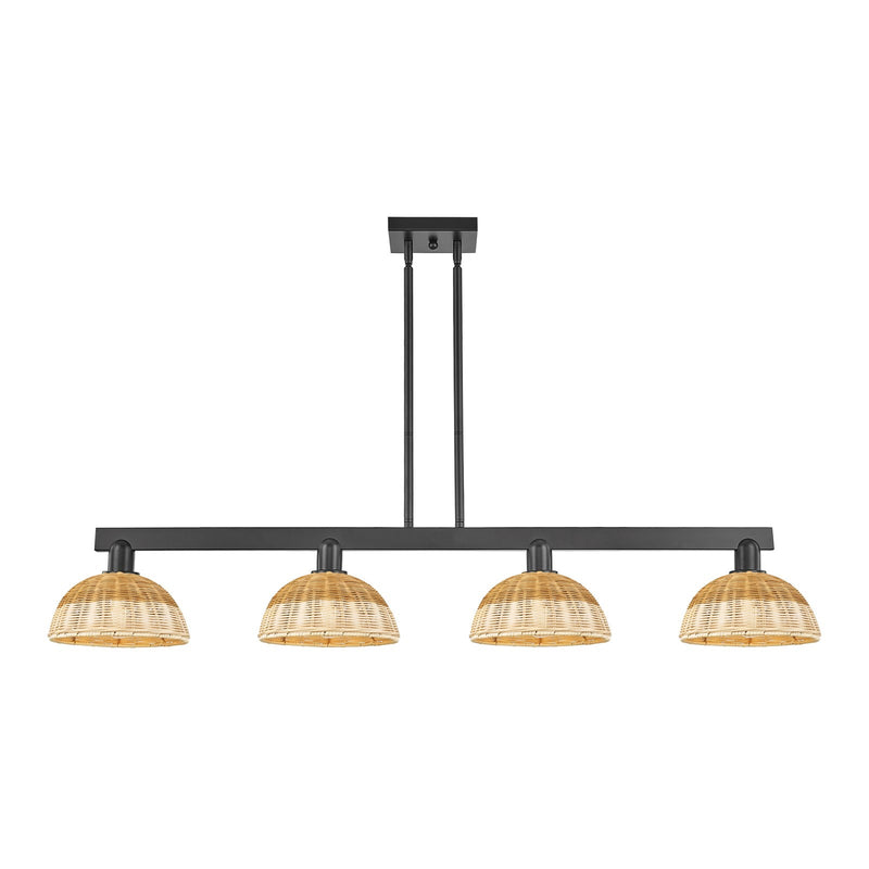 Innovations Lighting Bristol Natural II 52in 4-Light Island Light | Industrial Matte Black Steel and Natural Fiber | Kitchen | Model 716-4I-BK-NBD2-9-NAT