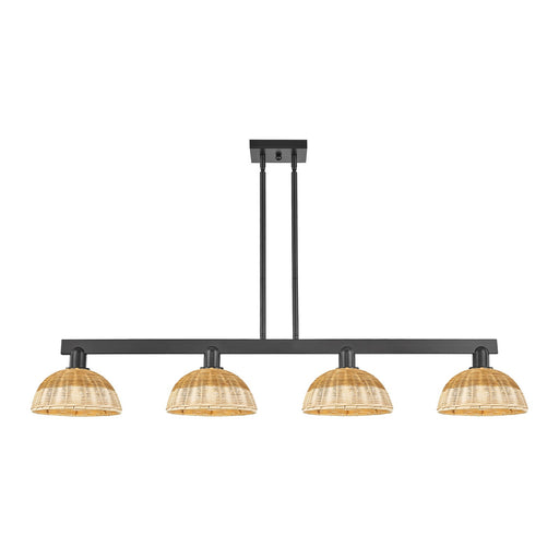 Innovations Lighting Bristol Natural II 52in 4-Light Island Light | Industrial Matte Black Steel and Natural Fiber | Kitchen | Model 716-4I-BK-NBD2-9-NAT