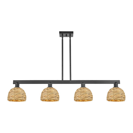 Innovations Woven Rattan 51in 4-Light Island Light | Industrial Matte Black Steel and Natural Fiber Dome Shade | Kitchen | Model 716-4I-BK-RBD-8-NAT
