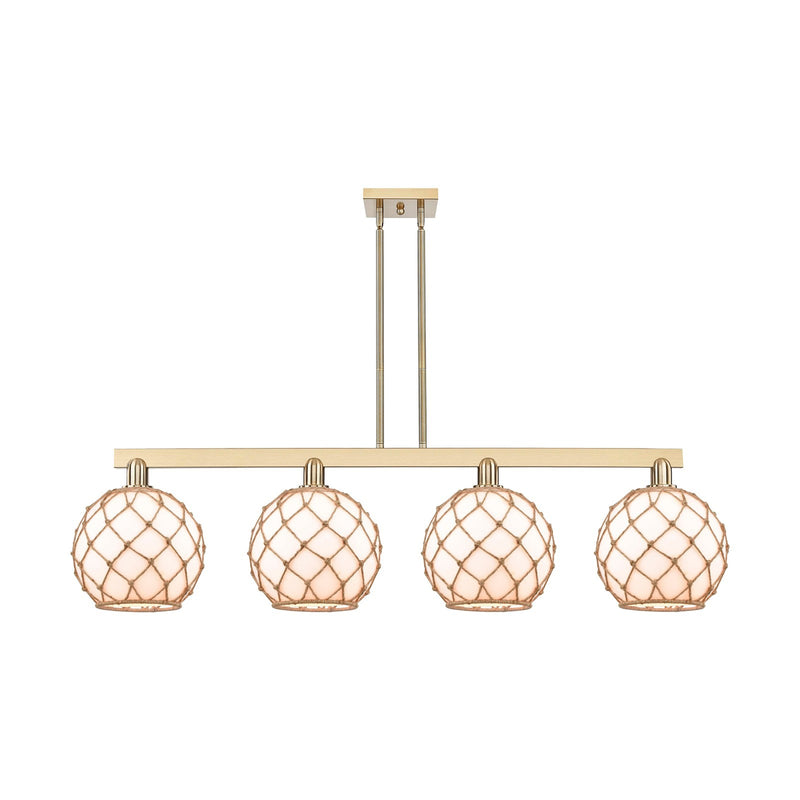 Innovations Farmhouse Rope 53in 4-Light Island Light | Industrial Champagne Bronze Steel and Matte White Glass with Rope | Model 716-4I-CB-G121-10RB