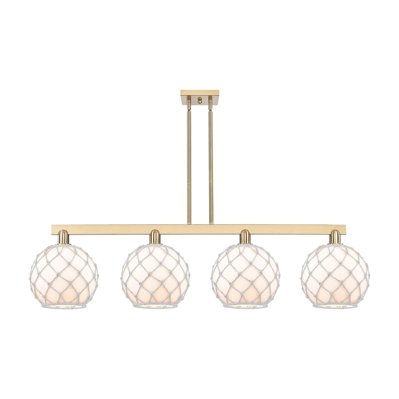 Innovations Farmhouse Rope 53in 4-Light Island Light | Industrial Champagne Bronze Steel and White Glass with Rope | Kitchen | Model 716-4I-CB-G121-10RW