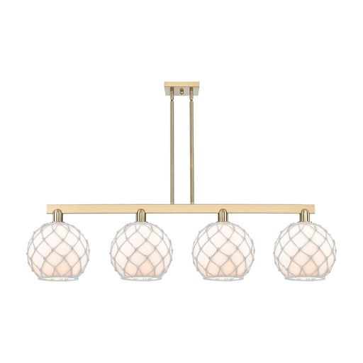 Innovations Farmhouse Rope 53in 4-Light Island Light | Industrial Champagne Bronze Steel and White Glass with Rope | Kitchen | Model 716-4I-CB-G121-10RW