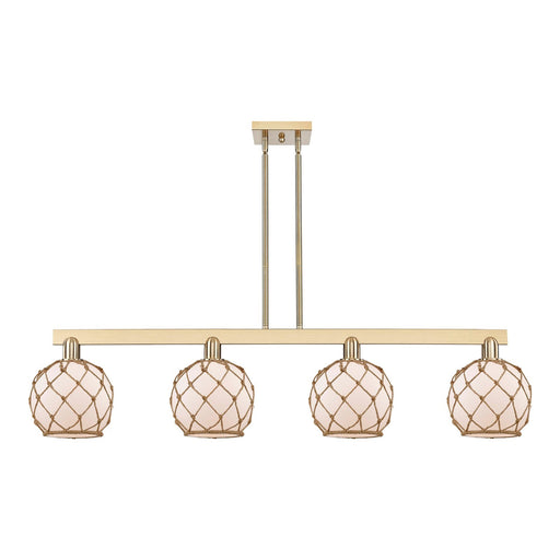 Innovations Farmhouse Rope 51in 4-Light Island Light | Industrial Champagne Bronze Steel and White Glass with Brown Rope | Model 716-4I-CB-G121-8RB