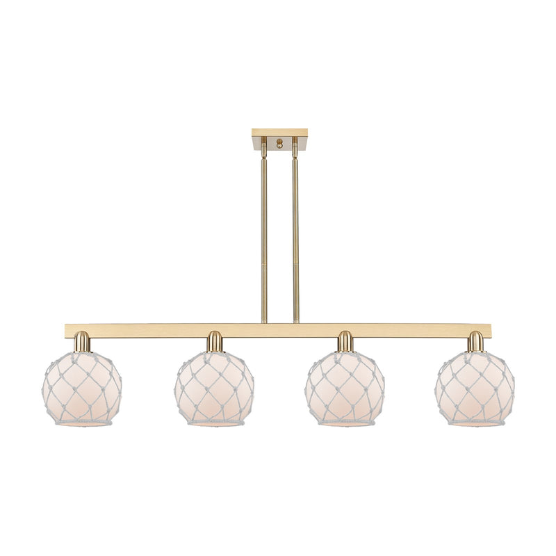 Innovations Farmhouse Rope 51in 4-Light Island Light | Industrial Champagne Bronze Steel and White Frosted Glass with Rope | Model 716-4I-CB-G121-8RW
