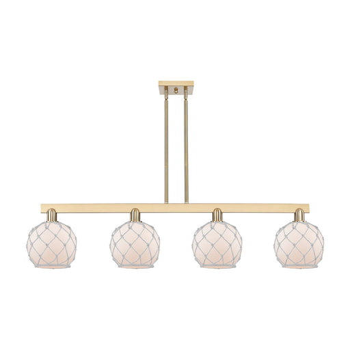 Innovations Farmhouse Rope 51in 4-Light Island Light | Industrial Champagne Bronze Steel and White Frosted Glass with Rope | Model 716-4I-CB-G121-8RW