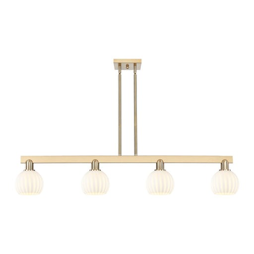 Innovations Lighting White Venetian 49in 4-Light Island Light | Industrial Champagne Bronze Steel and White Venetian Glass | Model 716-4I-CB-G1217-6WV