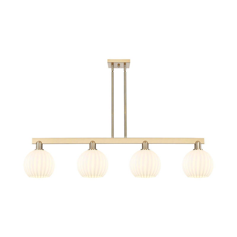 Innovations Lighting White Venetian 48in 4-Light Island Light | Art Nouveau Champagne Bronze Steel and White Venetian Glass | Model 716-4I-CB-G1217-8WV