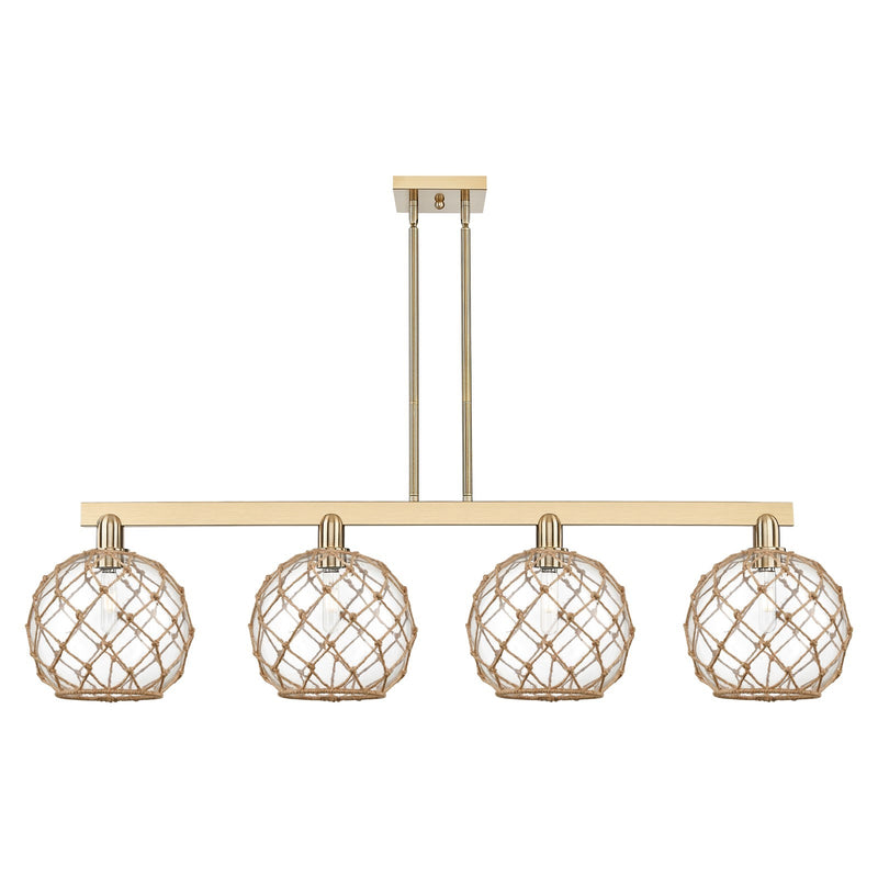 Innovations Farmhouse Rope 53in 4-Light Island Light | Industrial Champagne Bronze Steel and Clear Glass with Brown Rope | Model 716-4I-CB-G122-10RB