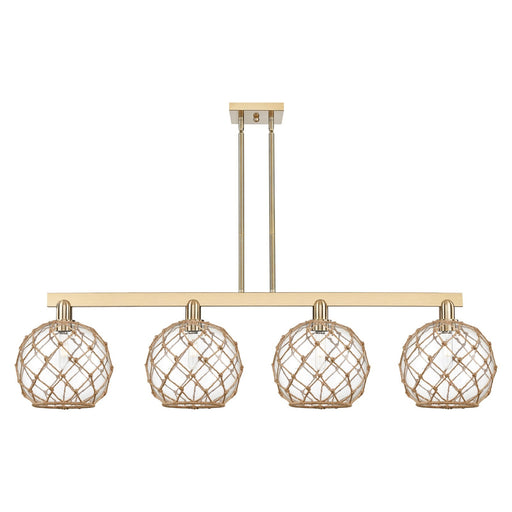 Innovations Farmhouse Rope 53in 4-Light Island Light | Industrial Champagne Bronze Steel and Clear Glass with Brown Rope | Model 716-4I-CB-G122-10RB