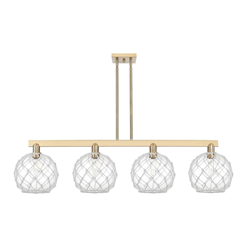 Innovations Farmhouse Rope 53in 4-Light Island Light | Industrial Champagne Bronze Steel and Clear Glass with White Rope | Model 716-4I-CB-G122-10RW