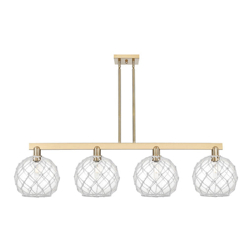 Innovations Farmhouse Rope 53in 4-Light Island Light | Industrial Champagne Bronze Steel and Clear Glass with White Rope | Model 716-4I-CB-G122-10RW