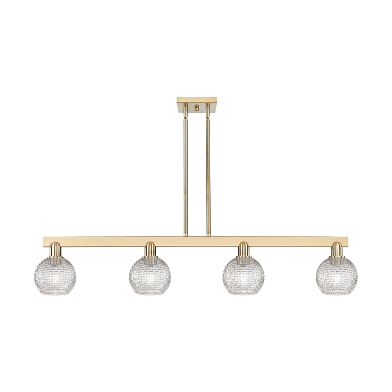 Innovations Athens 49in 4-Light Island Light | Industrial Champagne Bronze Steel and Clear Basket Weave Glass | Kitchen Island | Model 716-4I-CB-G122C-6CL