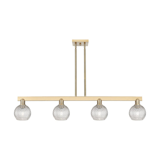 Innovations Athens 49in 4-Light Island Light | Industrial Champagne Bronze Steel and Clear Basket Weave Glass | Kitchen Island | Model 716-4I-CB-G122C-6CL