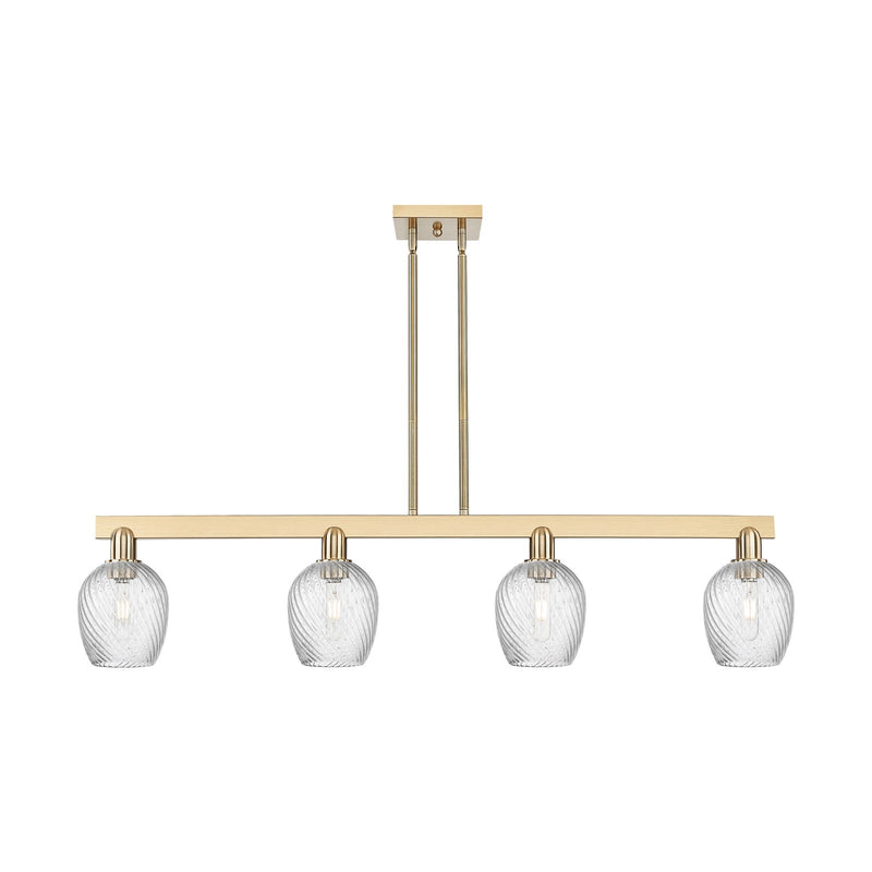 Innovations Salina 48.5in 4-Light Island Light | Industrial Champagne Bronze Steel and Clear Spiral Fluted Glass | Kitchen Island & | Model 716-4I-CB-G292