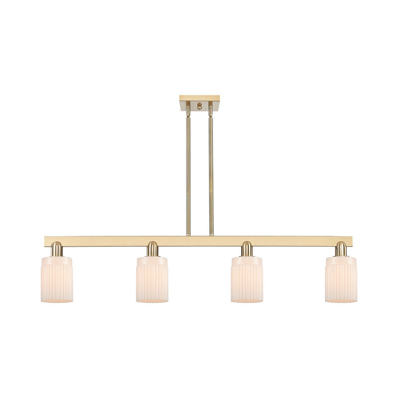 Innovations Hadley 47in 4-Light Island Light | Industrial Champagne Bronze Steel and Matte White Ribbed Glass | Kitchen Island & | Model 716-4I-CB-G341